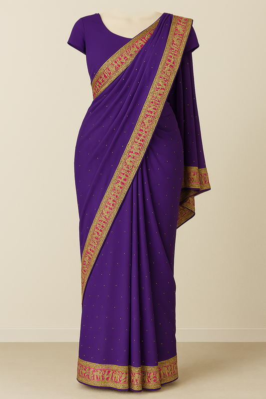 Regal in Purple – Embellished Georgette Saree with Contrast Border