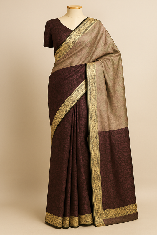 Elegance in Every Thread – Maroon & Gold Woven Banarasi Saree
