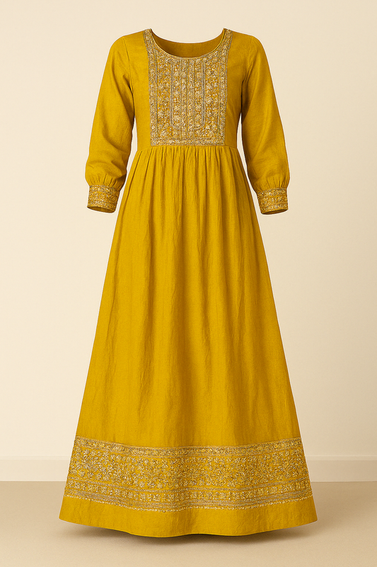 Mustard Yellow Embroidered Anarkali Gown
