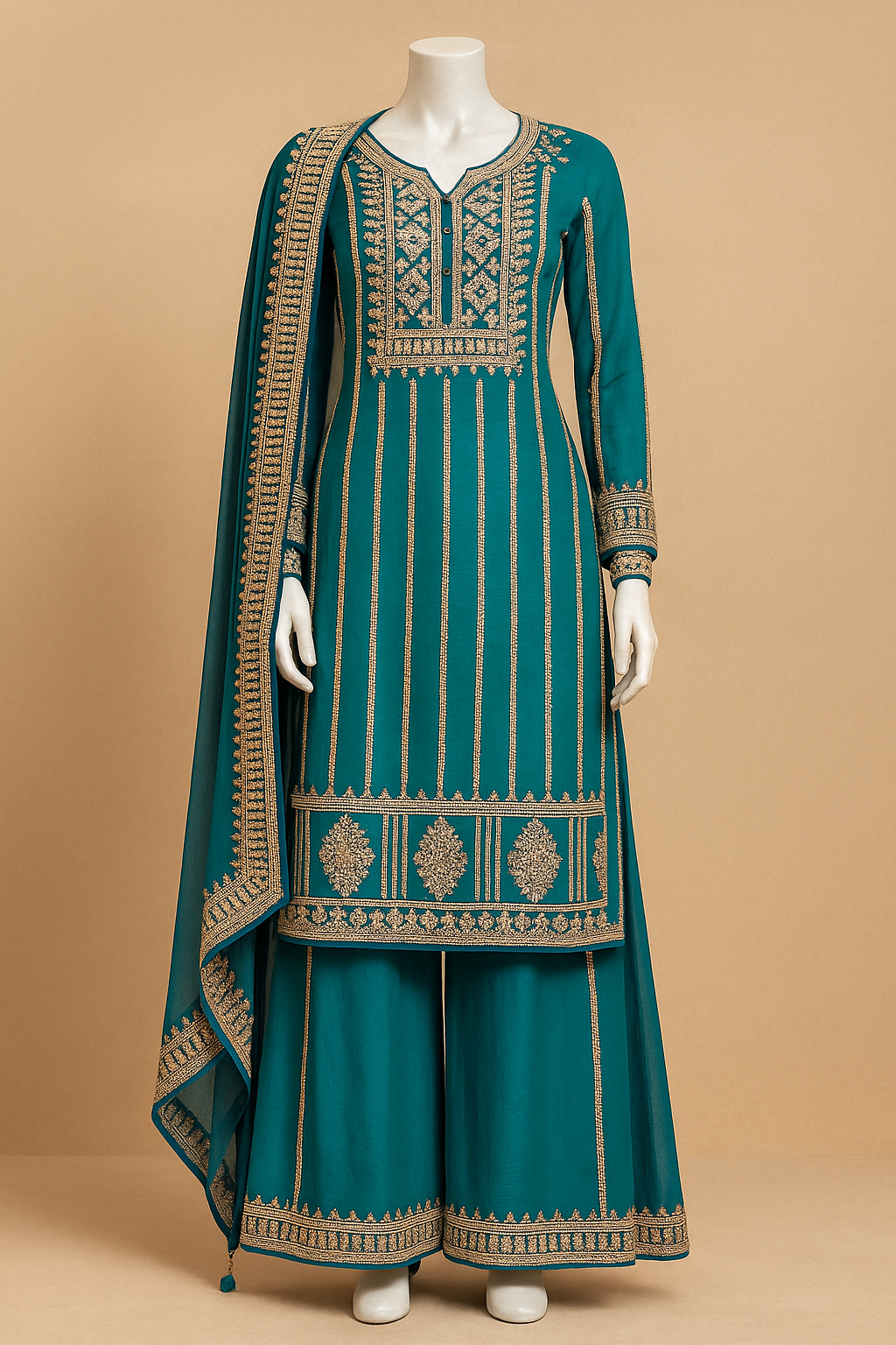 Elegant Teal Embroidered Suit with Dupatta