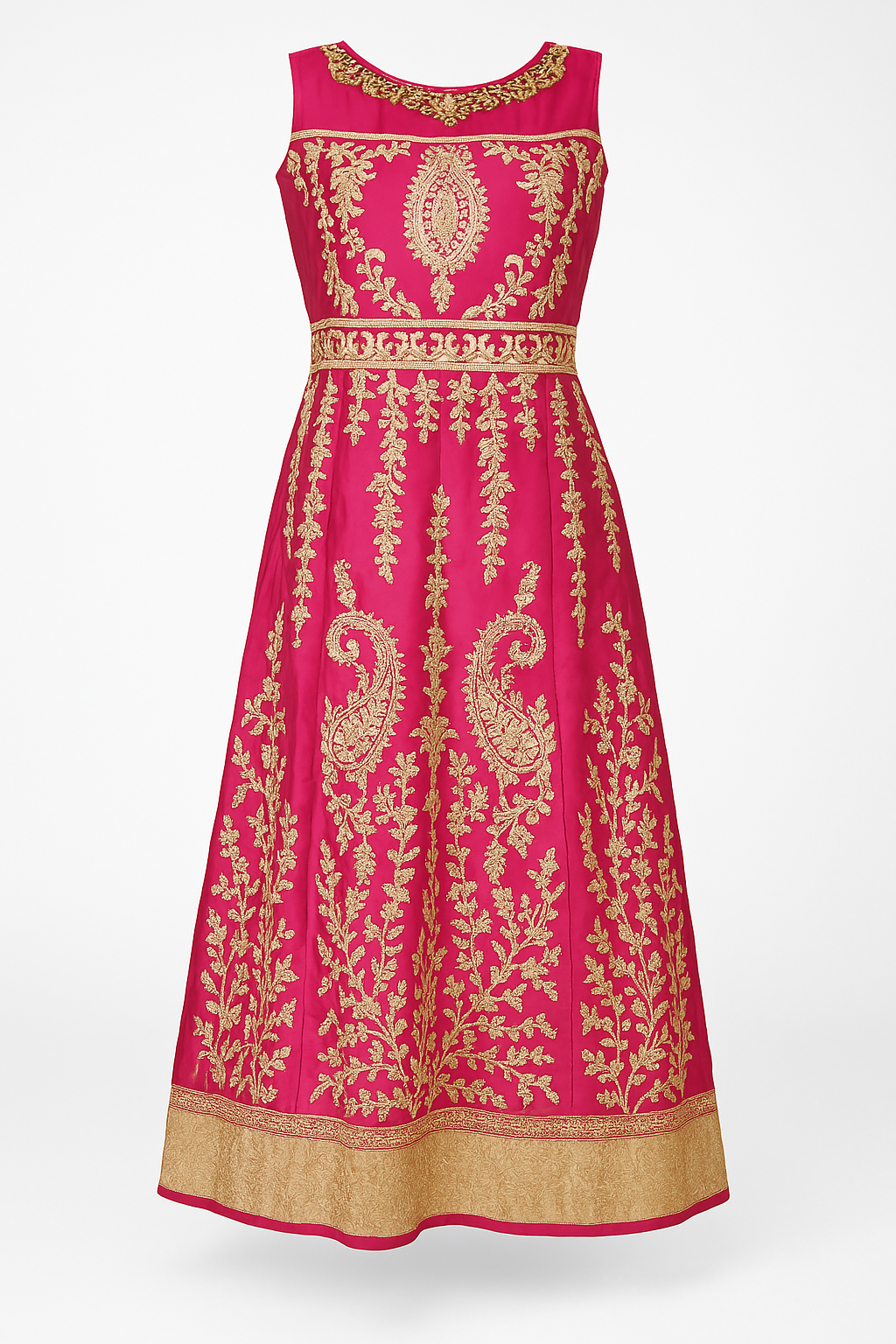 Elegant Pink Embroidered Anarkali Dress with Gold Detailing
