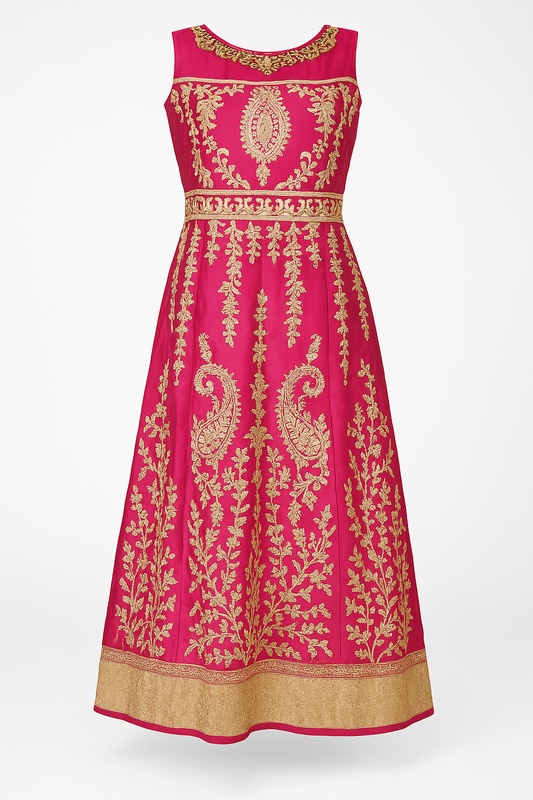 Elegant Pink Embroidered Anarkali Dress with Gold Detailing