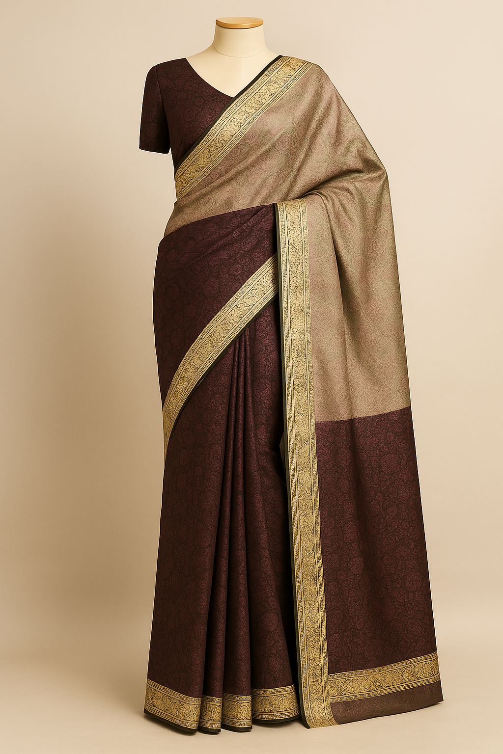 Elegance in Every Thread – Maroon & Gold Woven Banarasi Saree