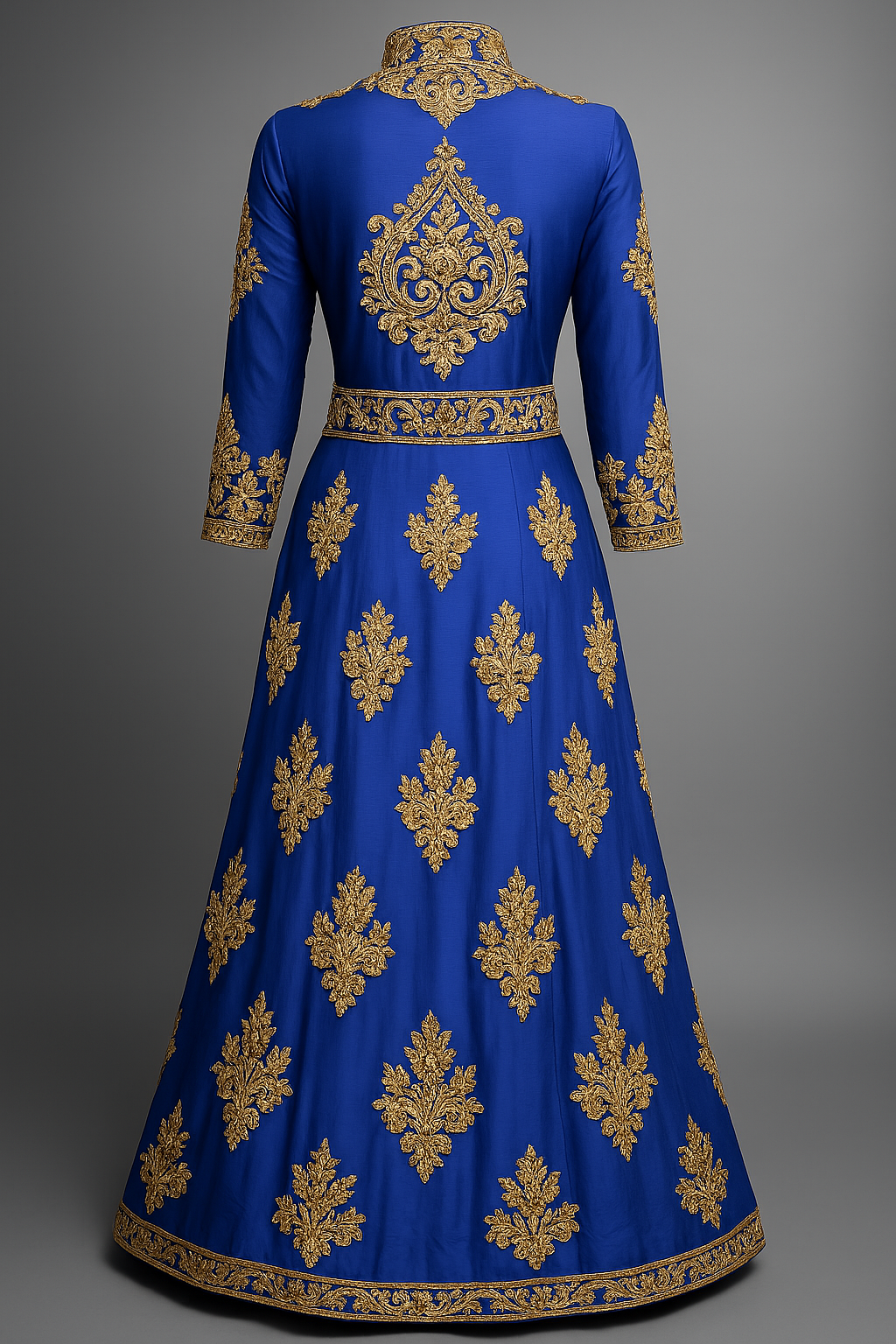 Royal Blue Anarkali Jacket Gown with Intricate Zari Embroidery