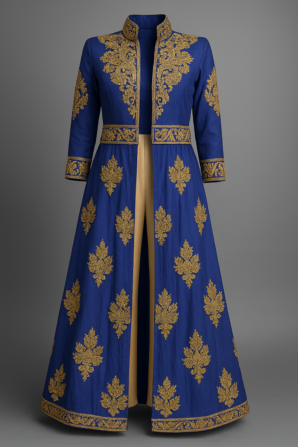 Royal Blue Anarkali Jacket Gown with Intricate Zari Embroidery