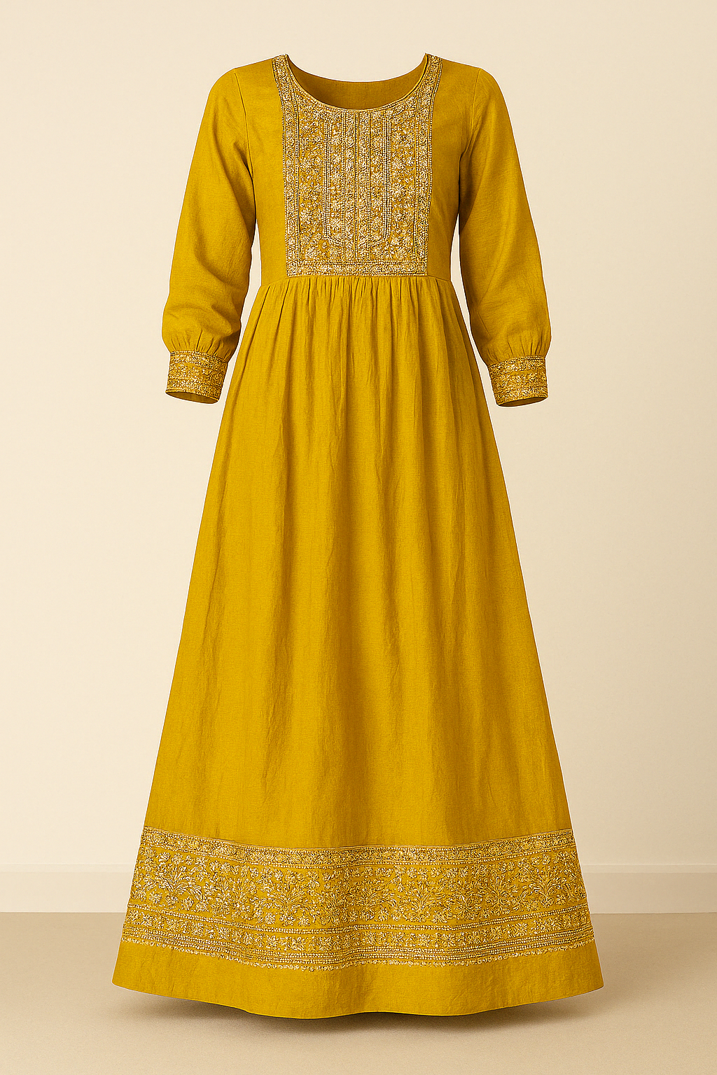 Mustard Yellow Embroidered Anarkali Gown