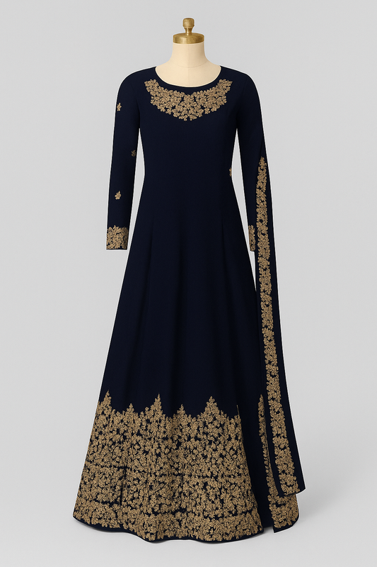 Royal Navy Blue Vaishnavi Georgette Floor-Length Anarkali with Zari Embroidery