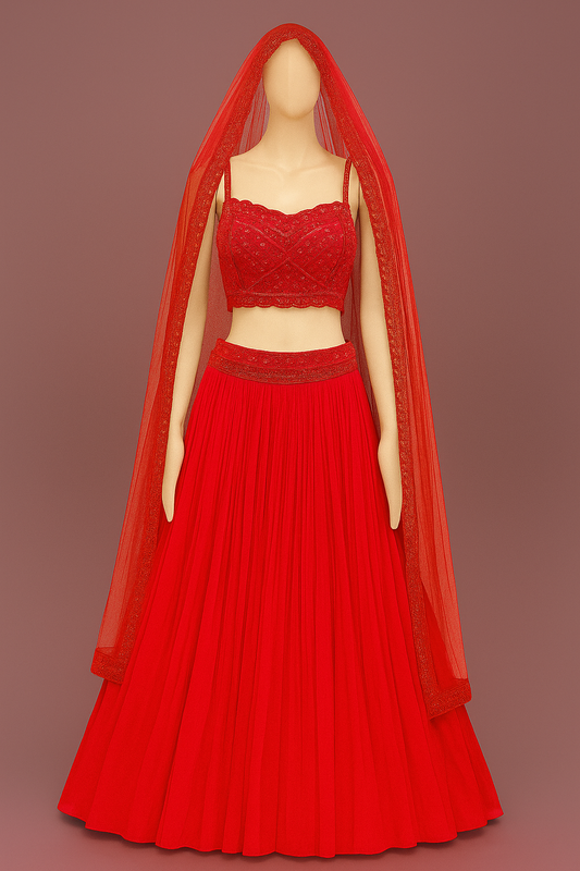 Bridal Red Designer Lehenga with Dupatta