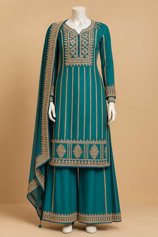 Elegant Teal Embroidered Suit with Dupatta