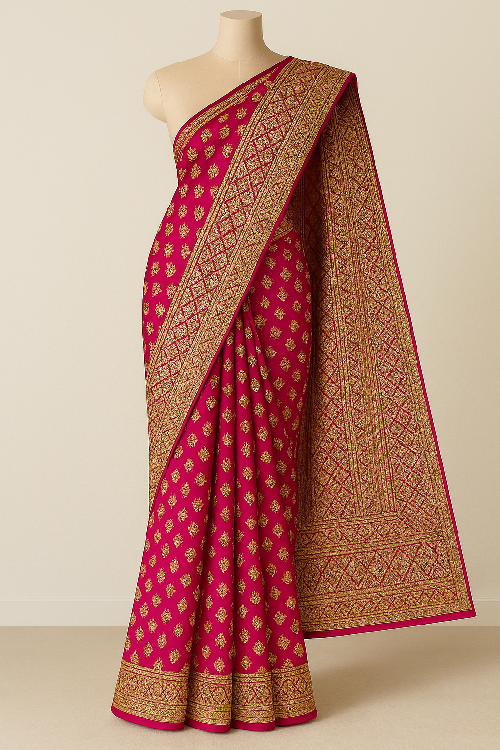 Pink Pure Georgette Saree with Heavy Embroidery with Golden Zari Work